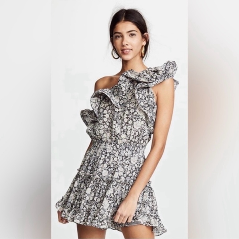 Misa Los Angeles Josefine One Shoulder Floral Ruffle Mini Dress Size M